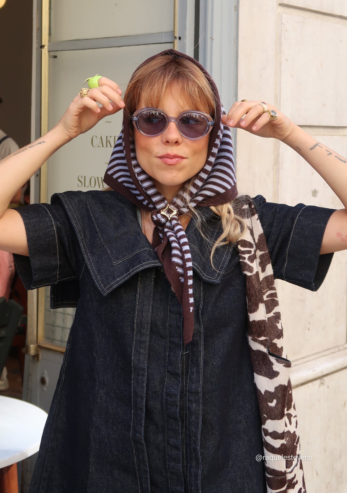 Pre-order Merino Wool Triangle Scarf in Blue & Brown Stripe