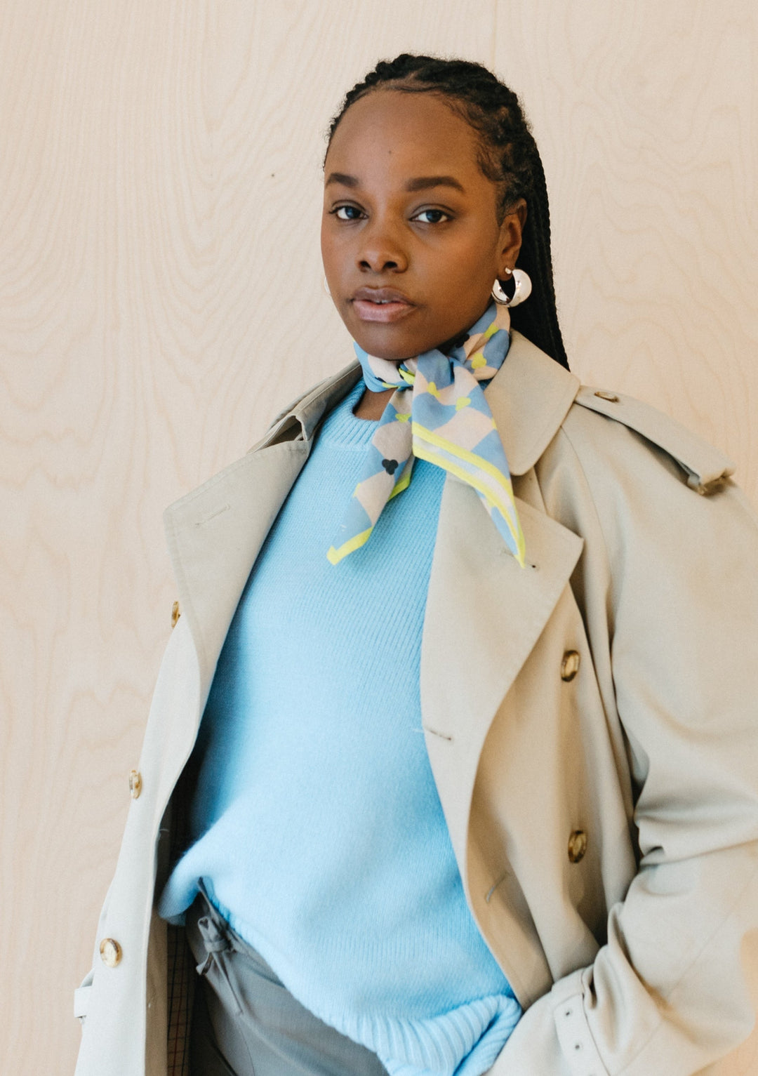 Cotton Square Scarf in Blue Checkerboard - TBCo