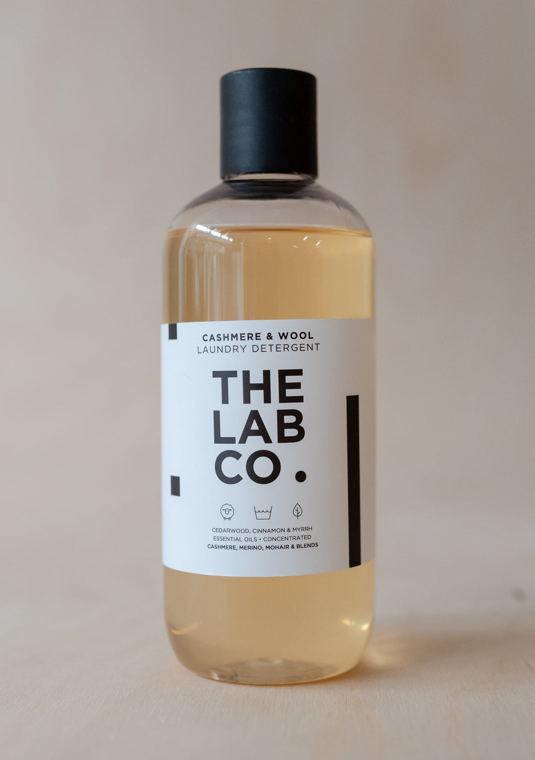 TBCo Cashmere and Wool Laundry Wash 500ml bottle with cinnamon-myrrh fragrance for delicate garment care