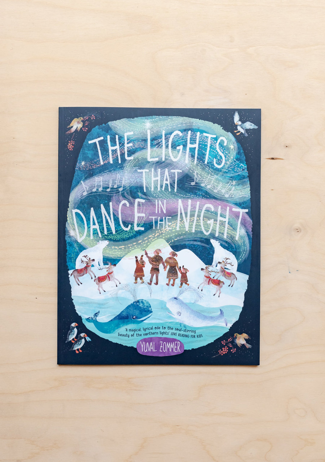 TBCo's The Lights That Dance in the Night book cover showing Arctic animals beneath swirling Northern Lights in watercolour style