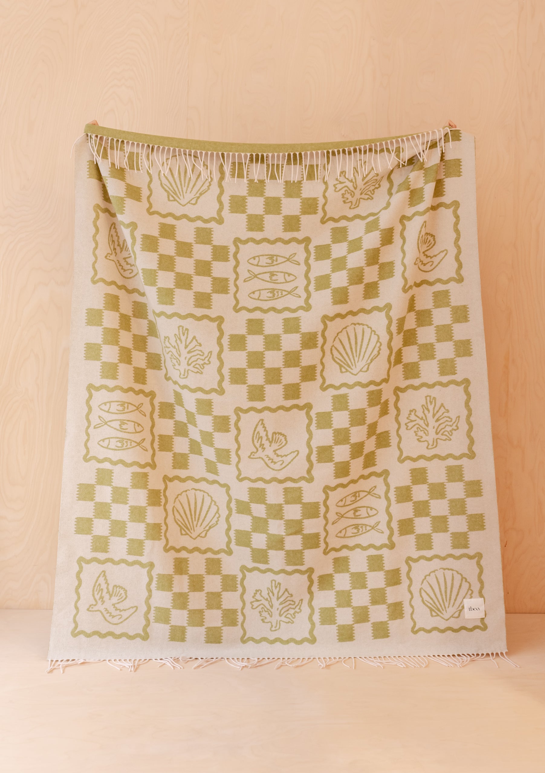 TBCo Lambswool Blanket in Green Motif