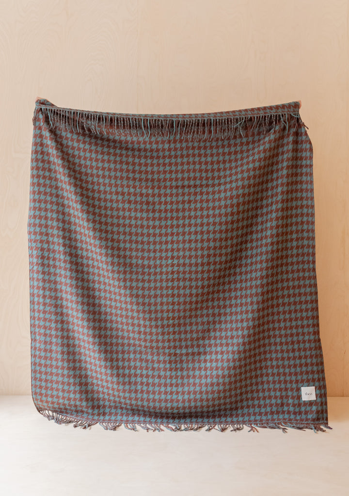 Sample Sale Recycled Wool Blanket in Teal Houndstooth