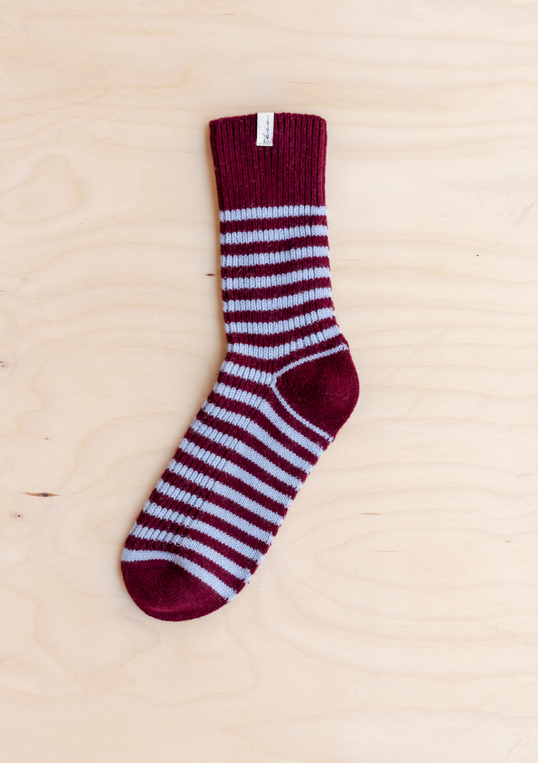Cashmere & Merino Wool Socks in Burgundy & Blue Stripe