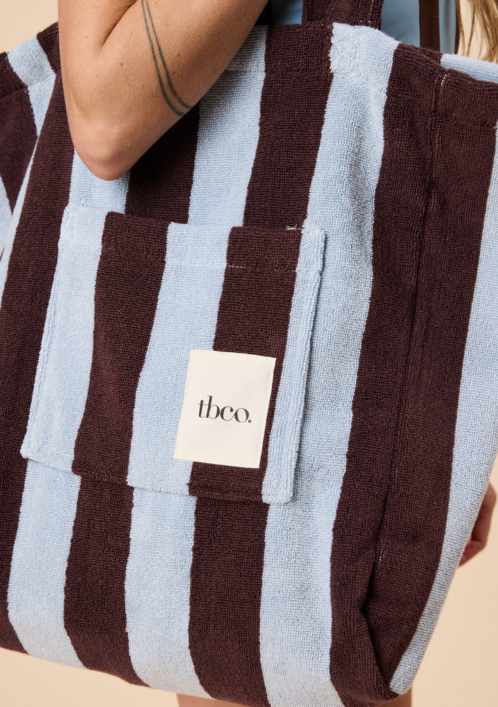 Terry Cotton Tote Bag in Blue Stripe