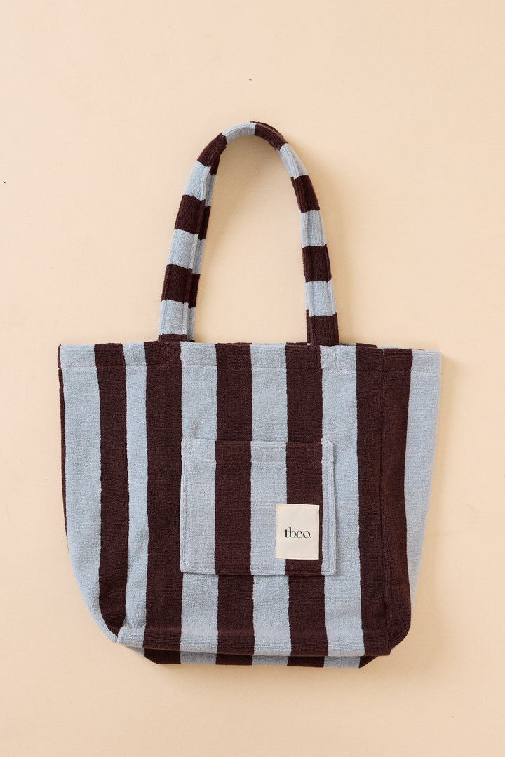 Terry Cotton Tote Bag in Blue Stripe