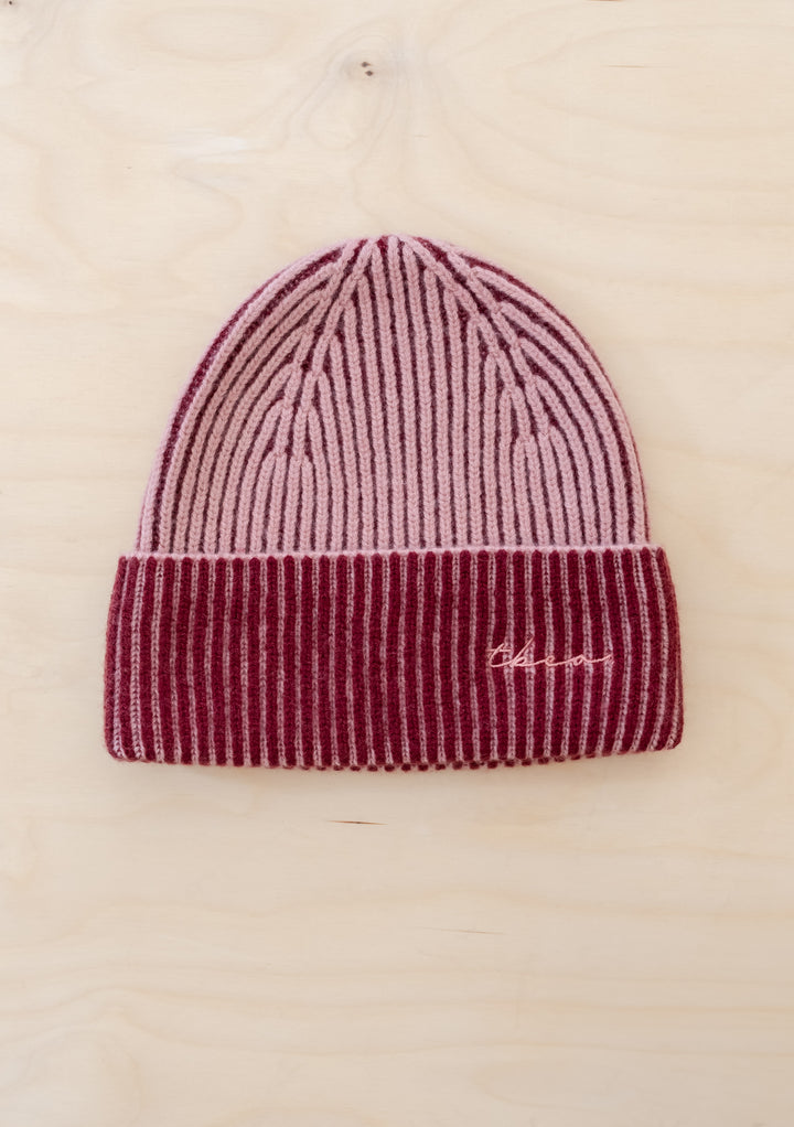 Cashmere & Merino Two-Tone Beanie in Pink