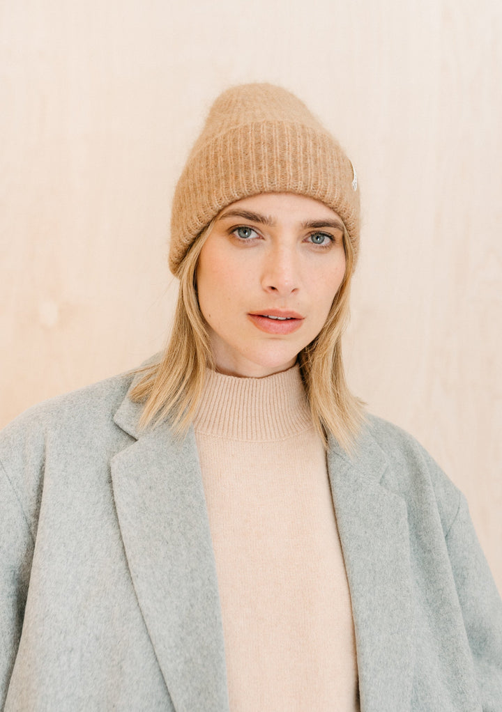 Mohair & Wool Beanie in Camel