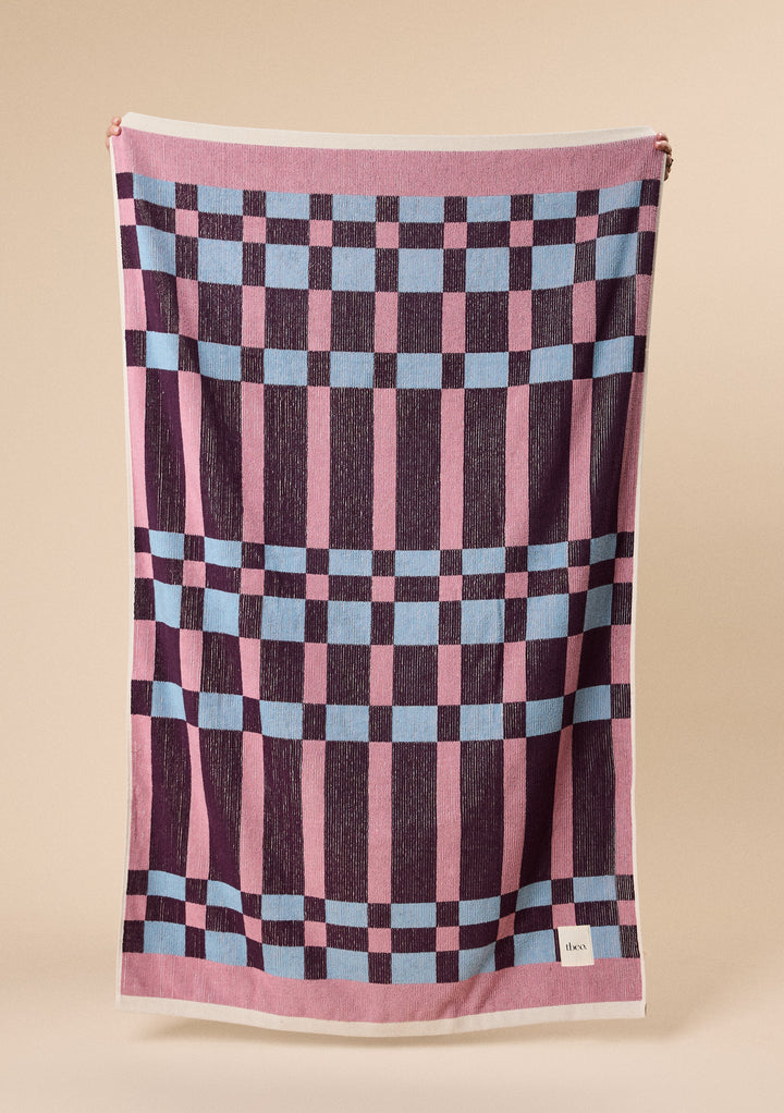 Cotton Beach Towel in Pink Cabana Check