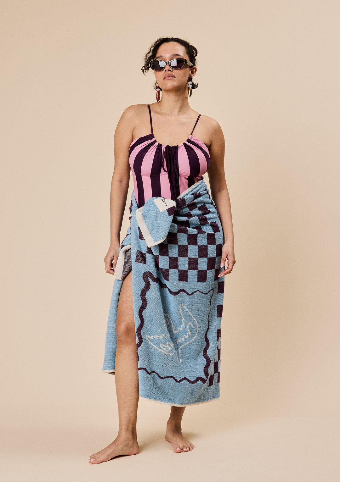 Serviette de Plage en Coton Bleu Côte