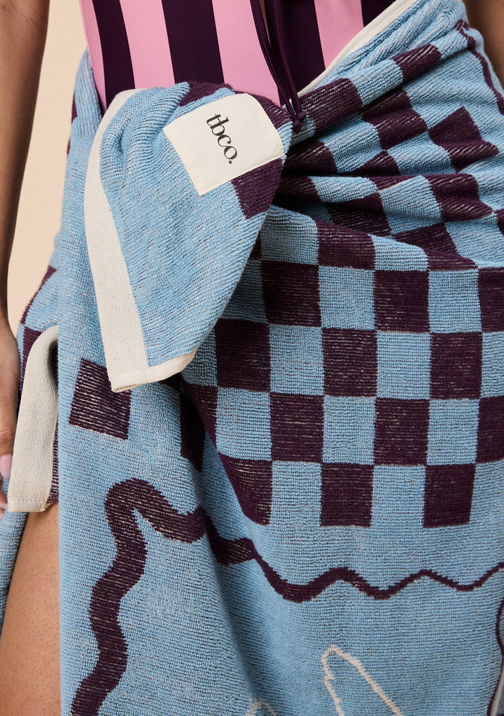 Serviette de Plage en Coton Bleu Côte