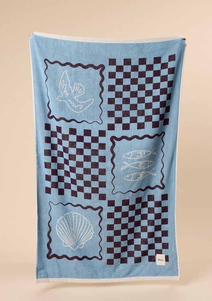 Serviette de Plage en Coton Bleu Côte