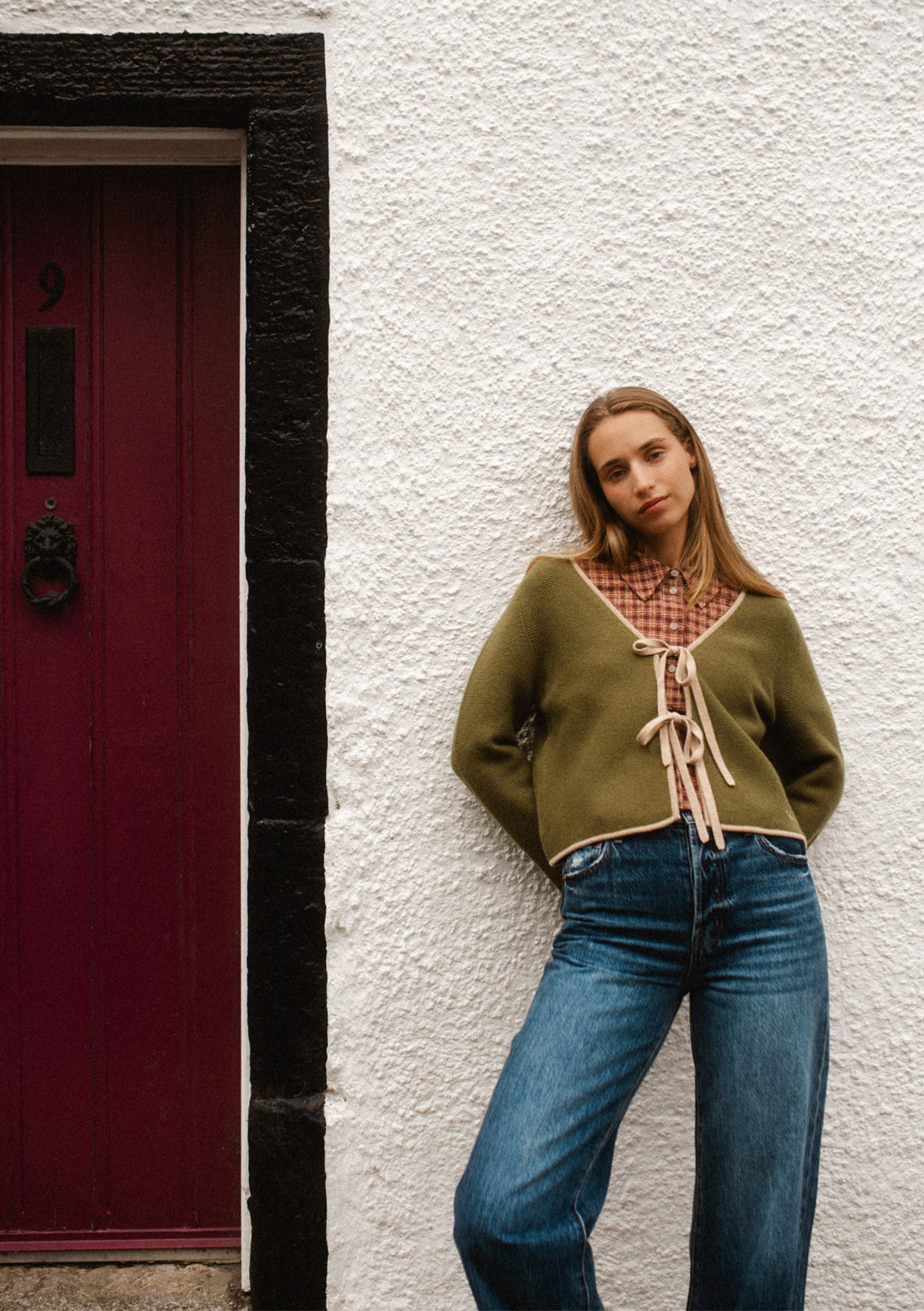 Merino Wool Tie Cardigan in Green
