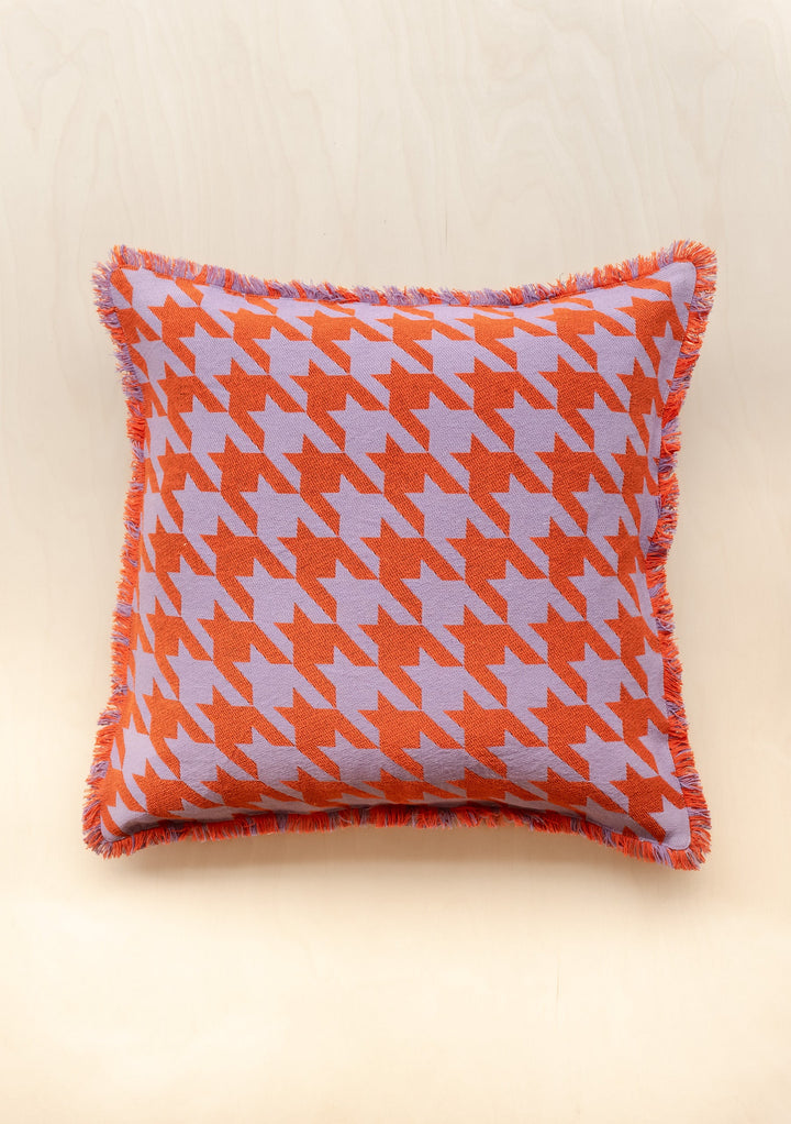 Housse de coussin en coton pied-de-poule lilas