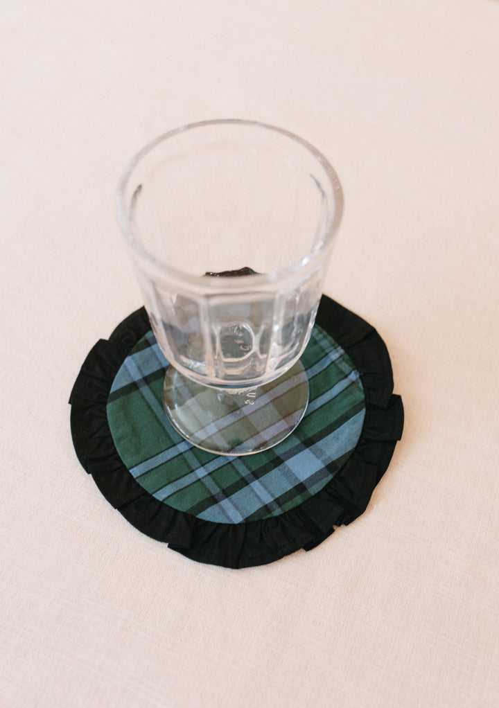 Cotton Coasters Set of 2 in Green Tartan