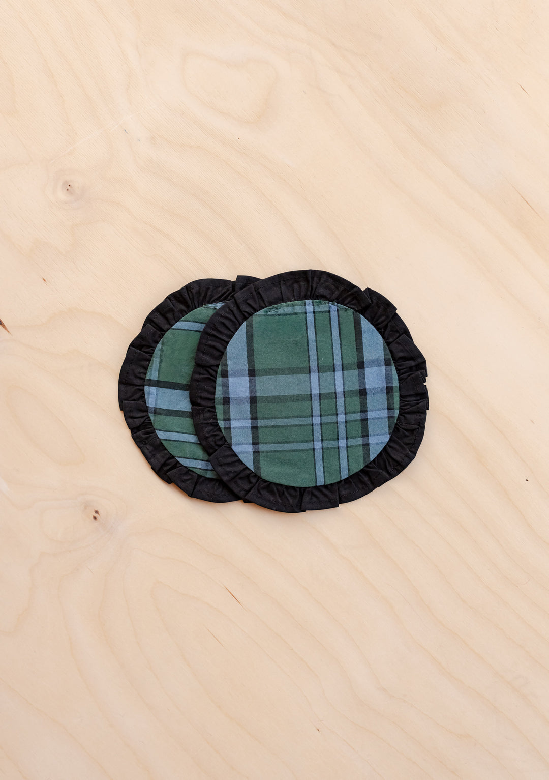 Cotton Coasters Set of 2 in Green Tartan