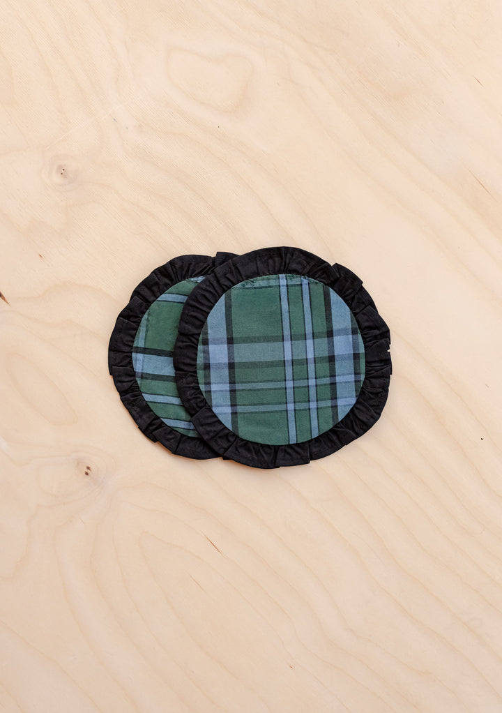 Cotton Coasters Set of 2 in Green Tartan