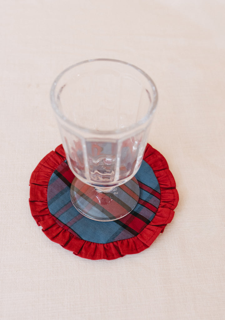 Cotton Coasters Set of 2 in Navy Tartan