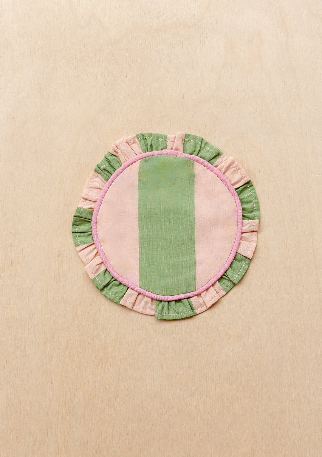 TBCo cotton coasters in green stripe featuring a soft woven texture design . Designed for stylish and practical table protection, these eco-friendly coasters add warmth and sophistication to any home decor.