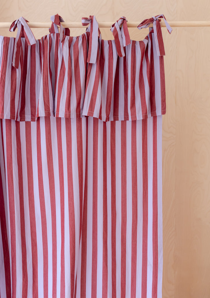 Paire de rideaux à nouer en coton à rayures lilas 