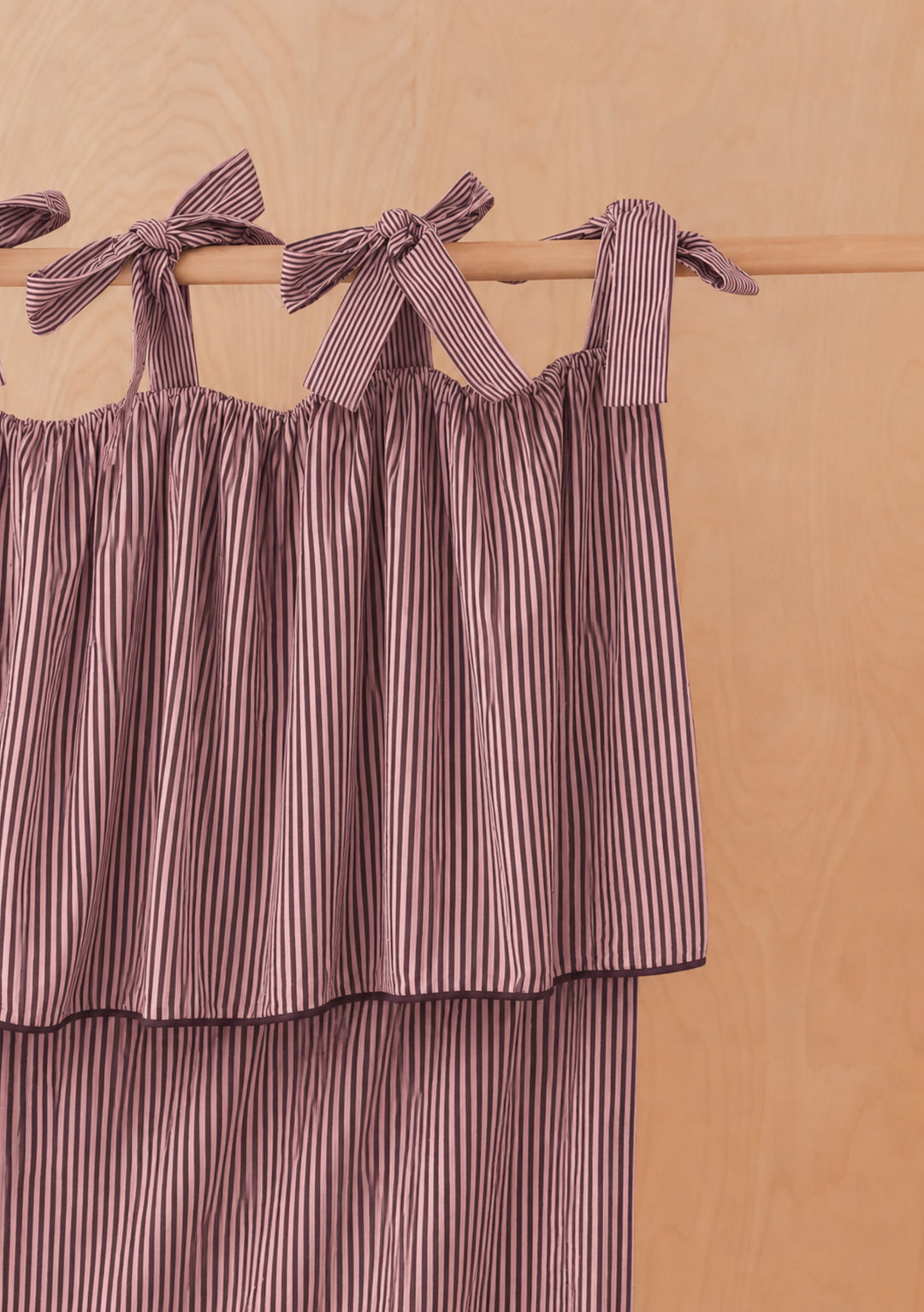 Pair of Cotton Tie-Top Curtains in Fig Micro Stripe