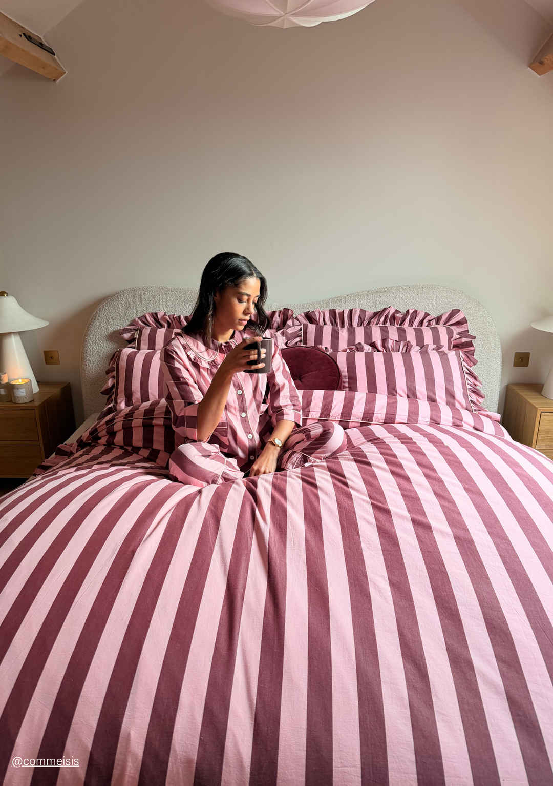 Bettwäsche aus 100 % Baumwolle im Pink- und Burgunderrot-Streifenmuste – TBCo
