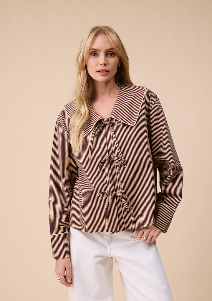 Cotton Shirt in Camel Stripe