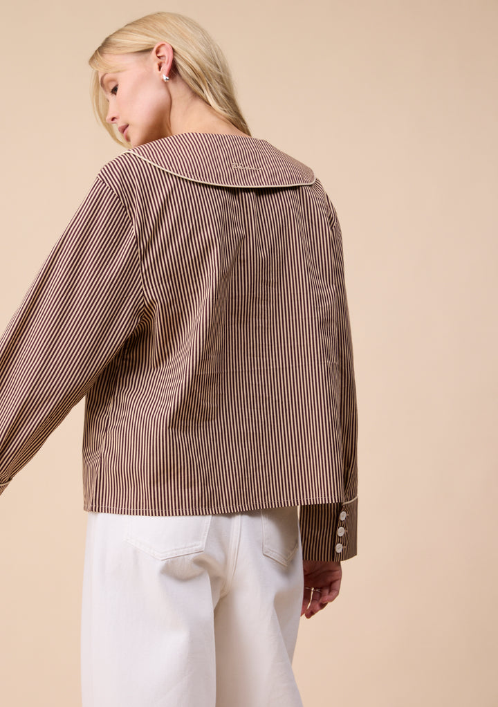 Cotton Shirt in Camel Stripe