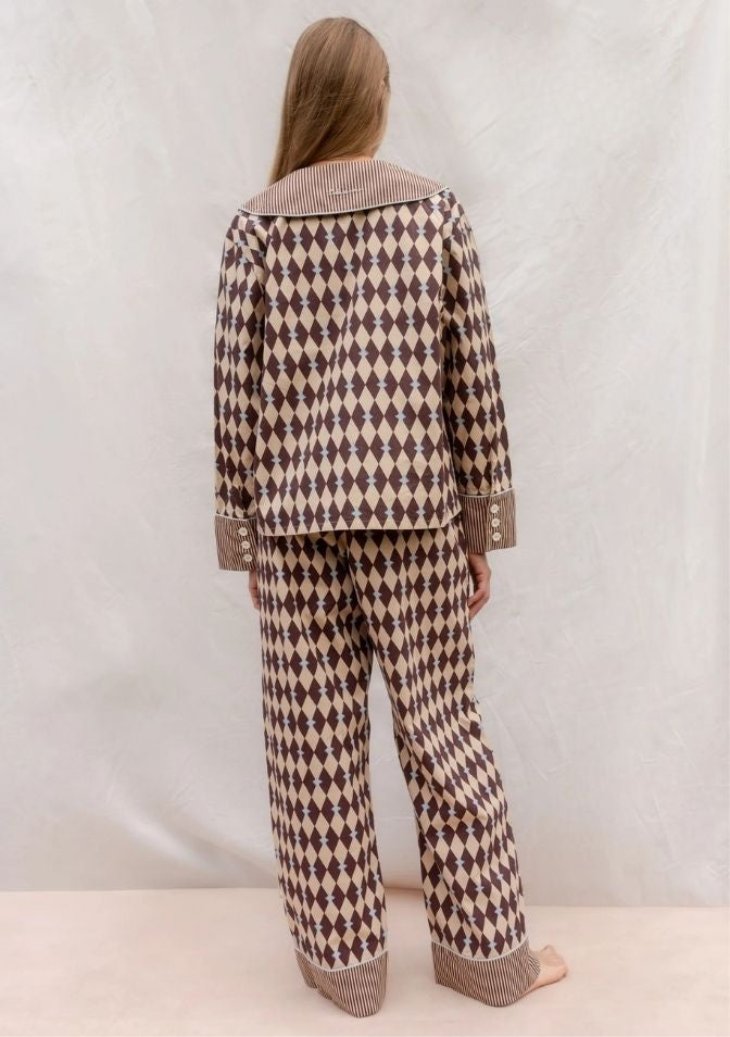 Cotton Pyjamas in Camel Harlequin