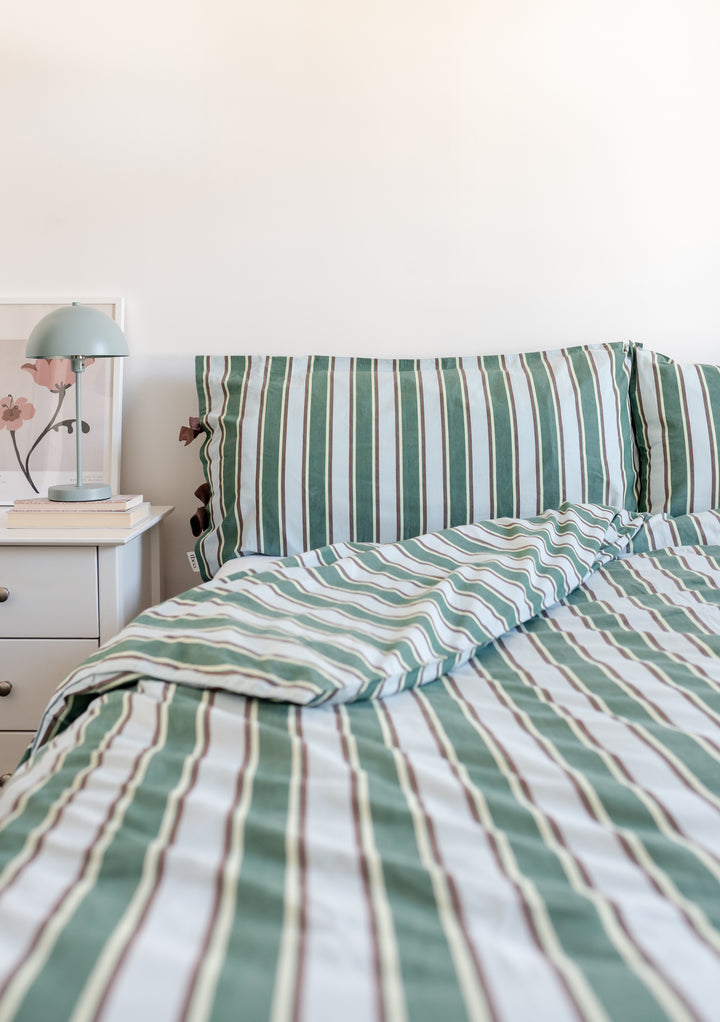 Housse de couette en coton à rayures bleues