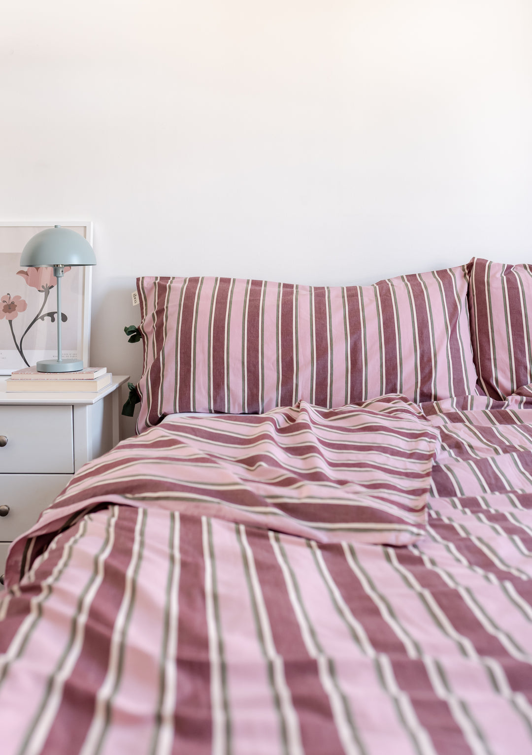 Housse de couette en coton à rayures roses