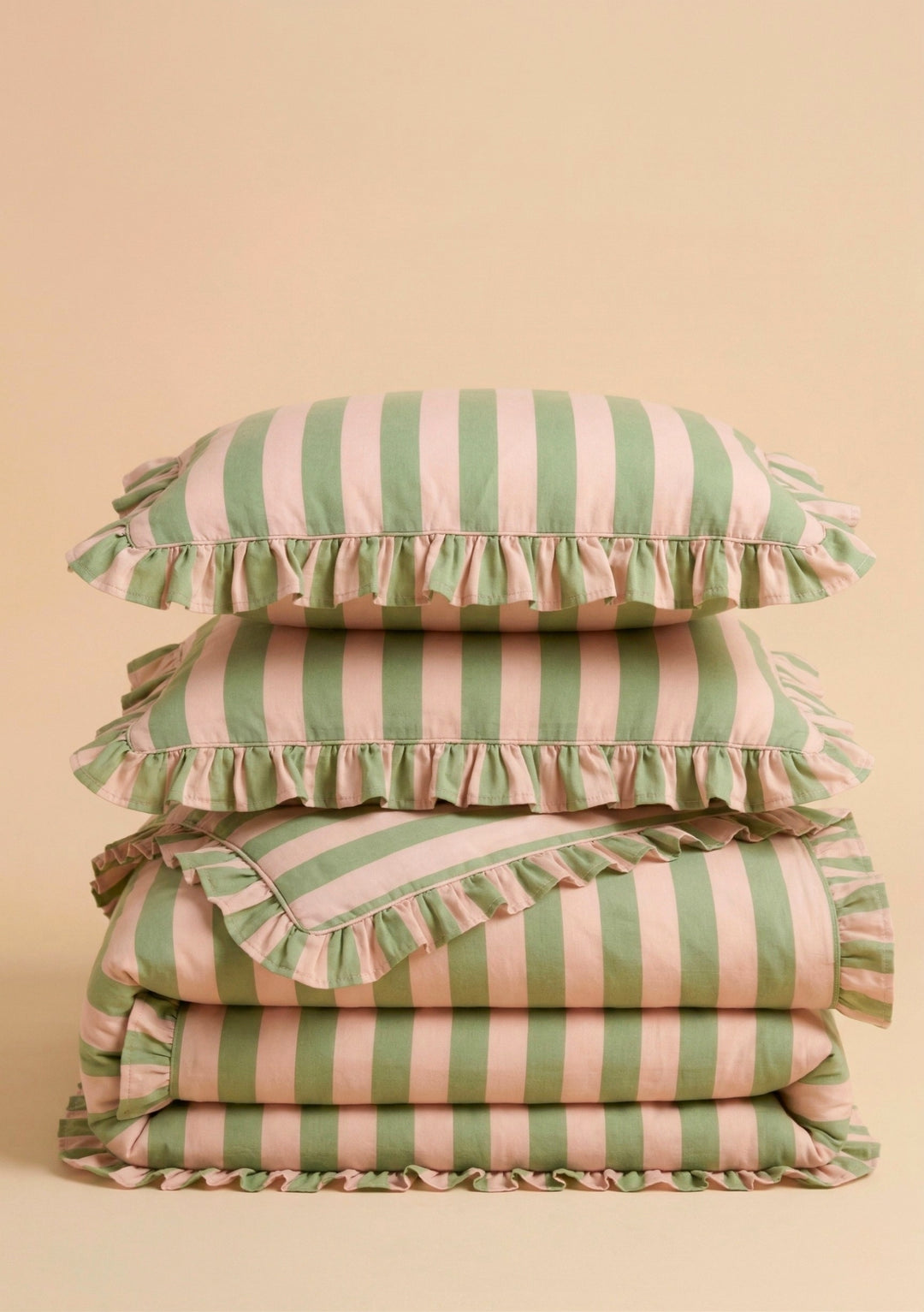 Pair of Cotton Pillowcases in Green Stripe