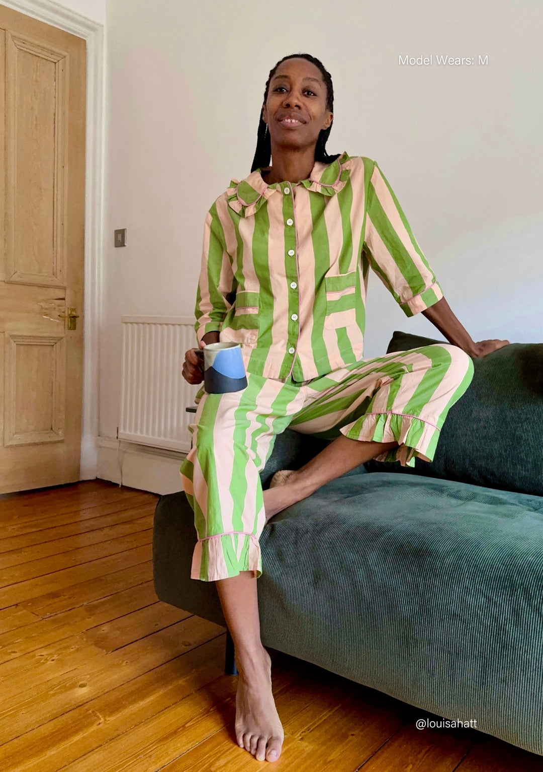 Cotton Pyjamas in Green Stripe