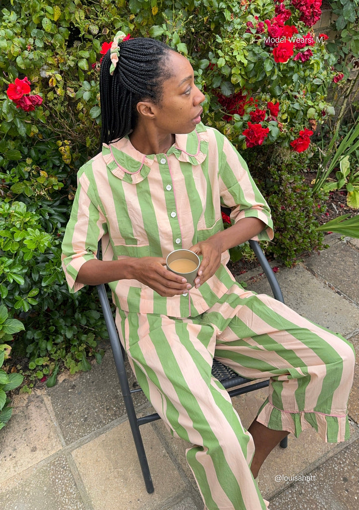 Cotton Pyjamas in Green Stripe