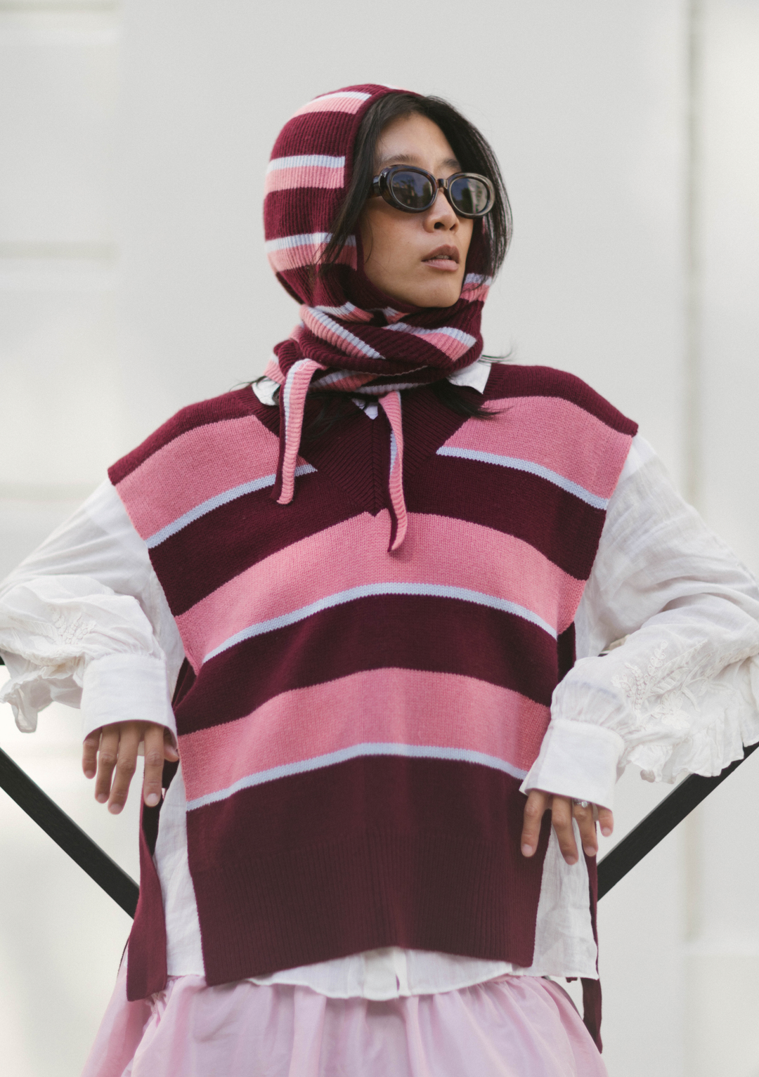 TBCo x Liu Merino Wool Hood in Burgundy Stripe