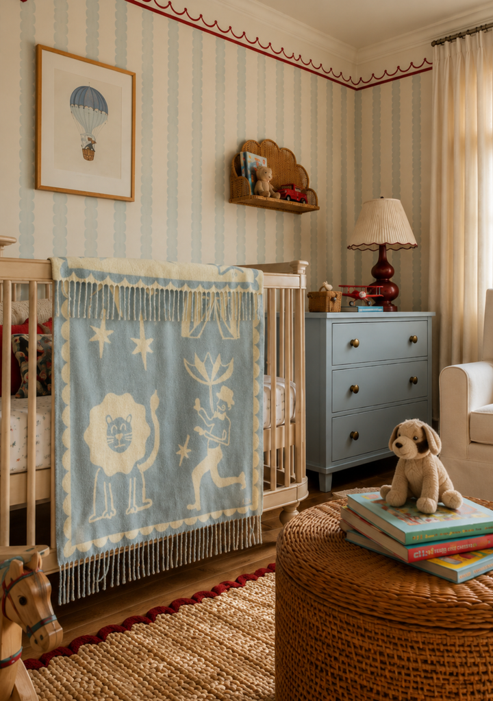 Babydecke aus Lammwolle im Zirkus-Jacquard 