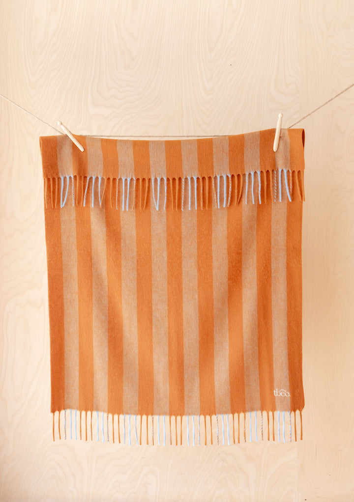 Lambswool Baby Blanket in Pumpkin & Blue Stripe
