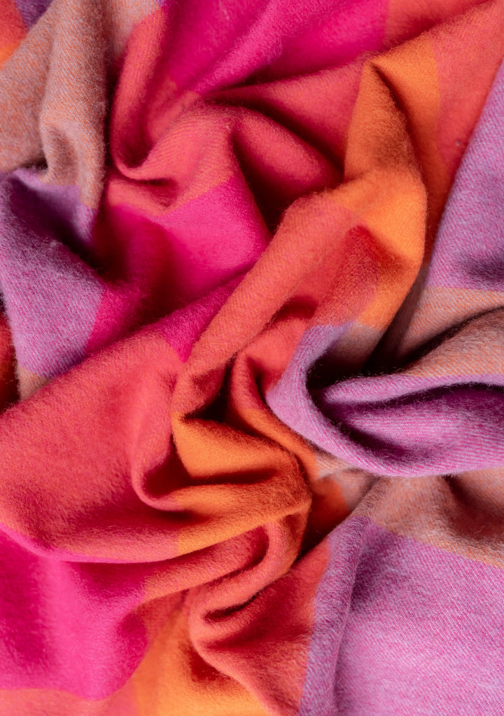 Écharpe pour enfants en laine d'agneau à carreaux roses