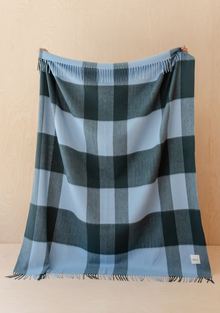 Lambswool Blanket in Green Modern Check