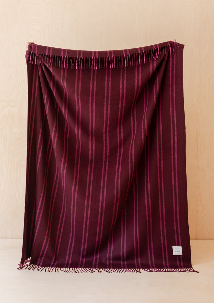 Lambswool Blanket in Wine Stripe
