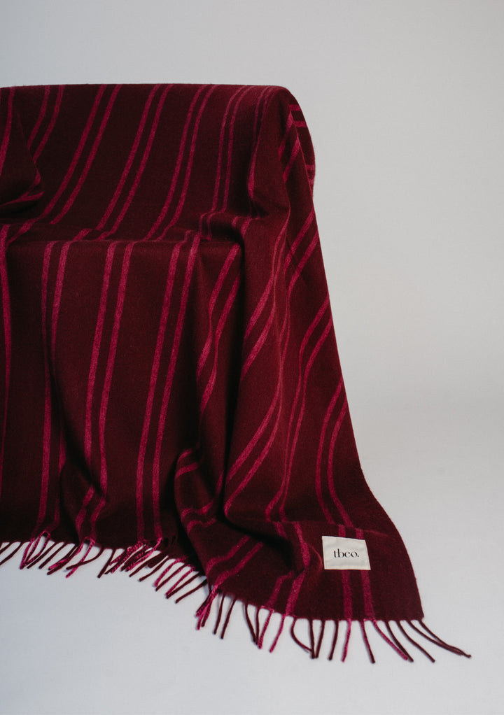 Lambswool Blanket in Wine Stripe