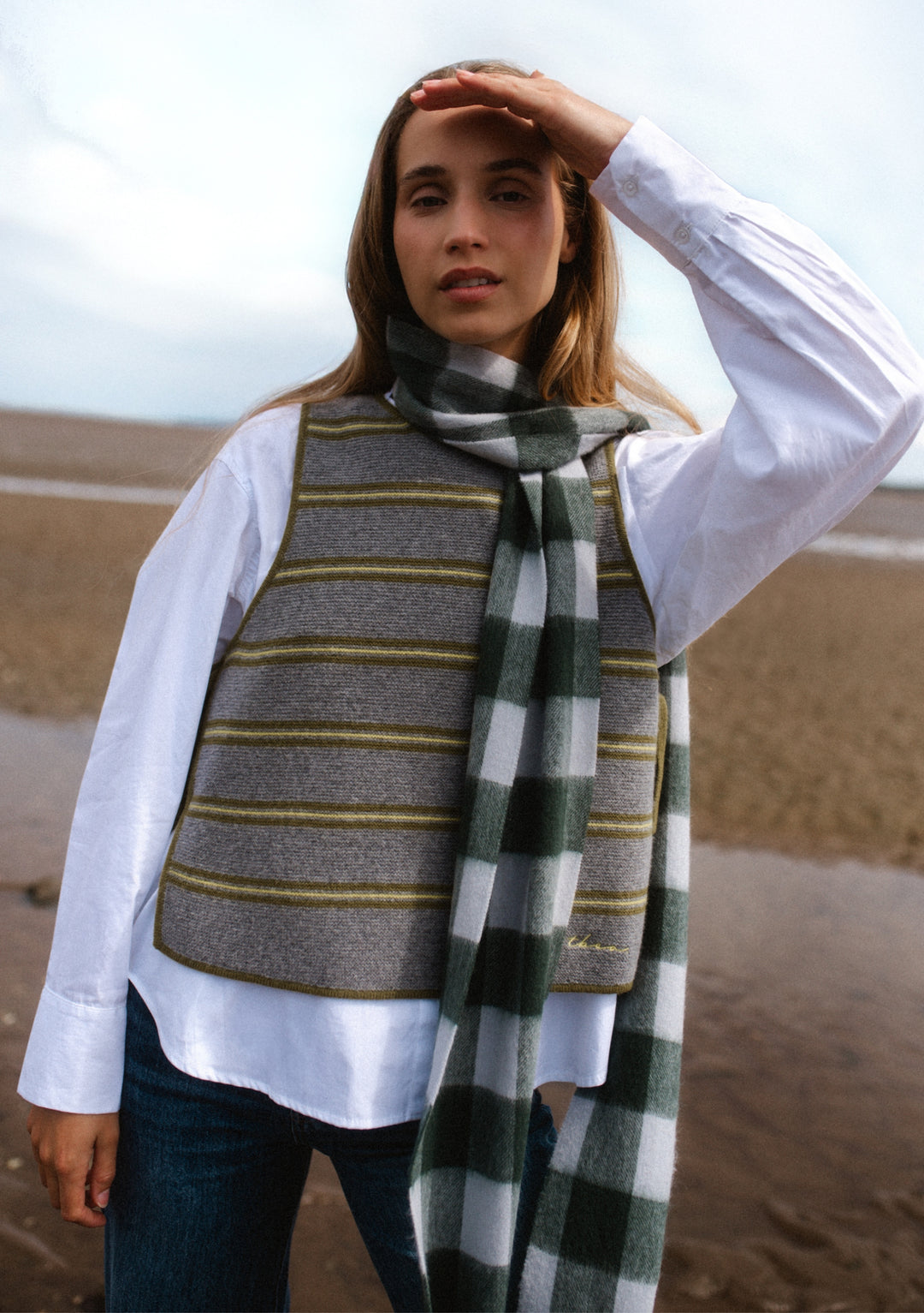 Lambswool Skinny Scarf in Forest Gingham