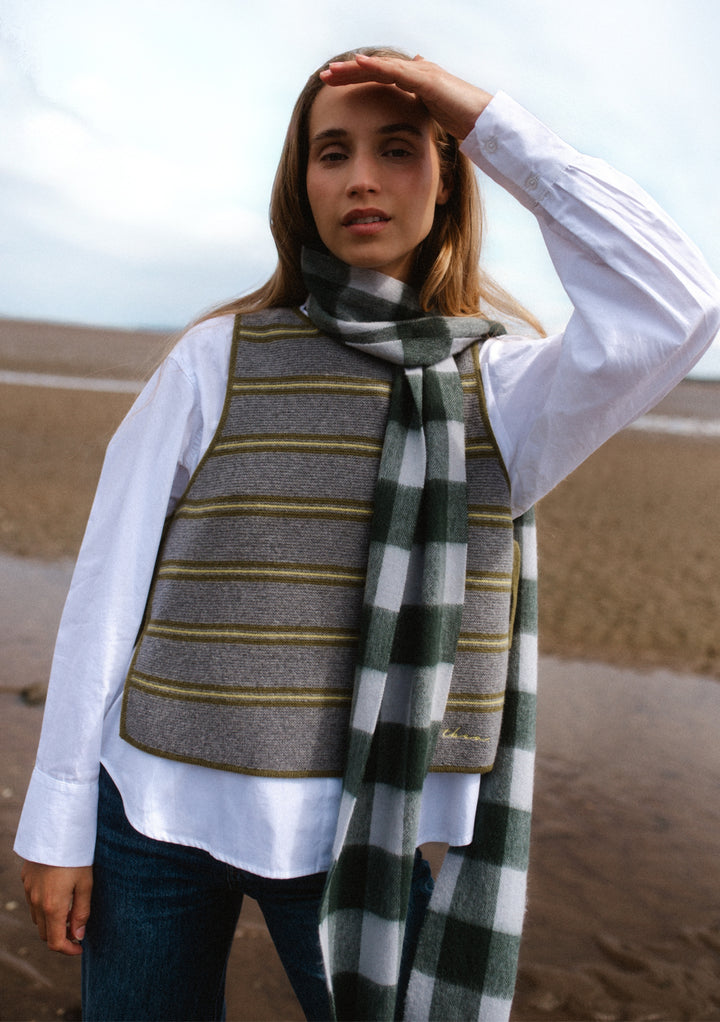 Lambswool Skinny Scarf in Forest Gingham