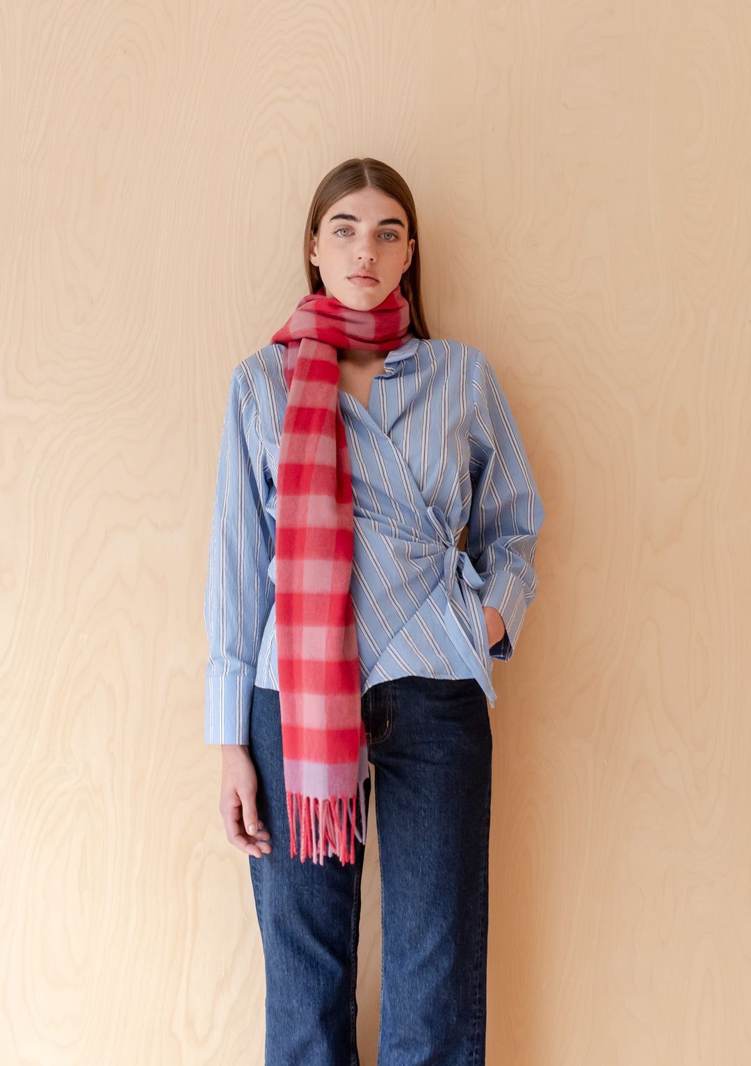 Lambswool Oversized Scarf in Rose Gingham