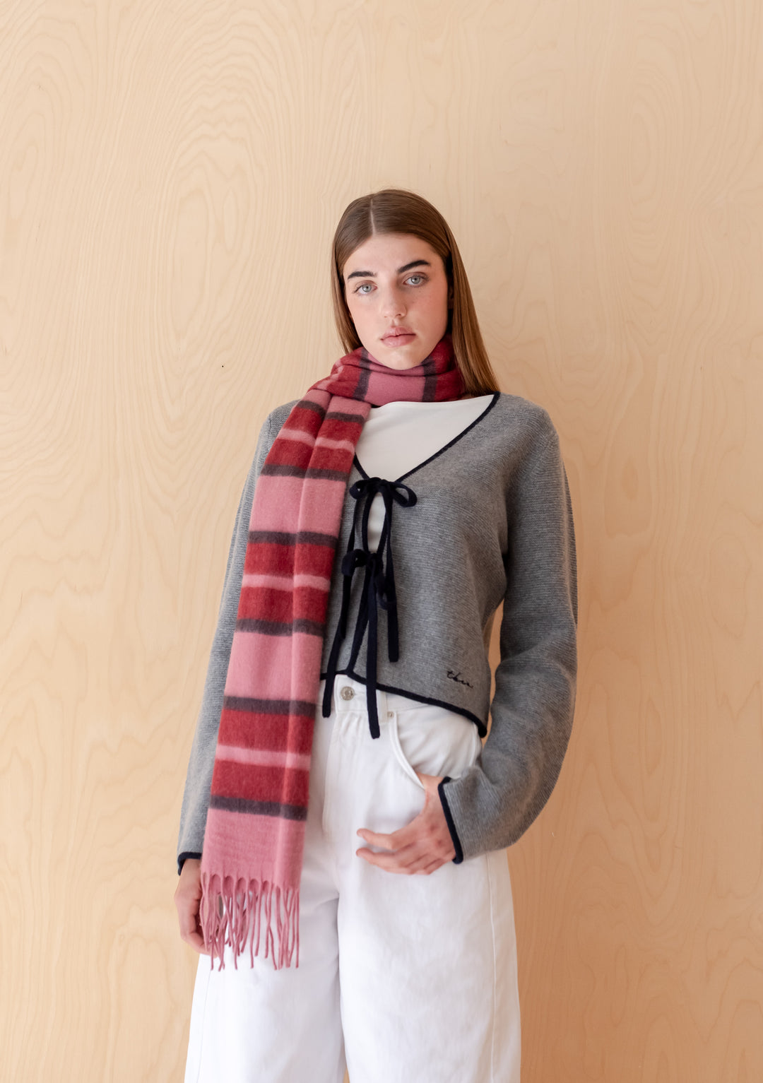 Lambswool Oversized Scarf in Pink Stripe