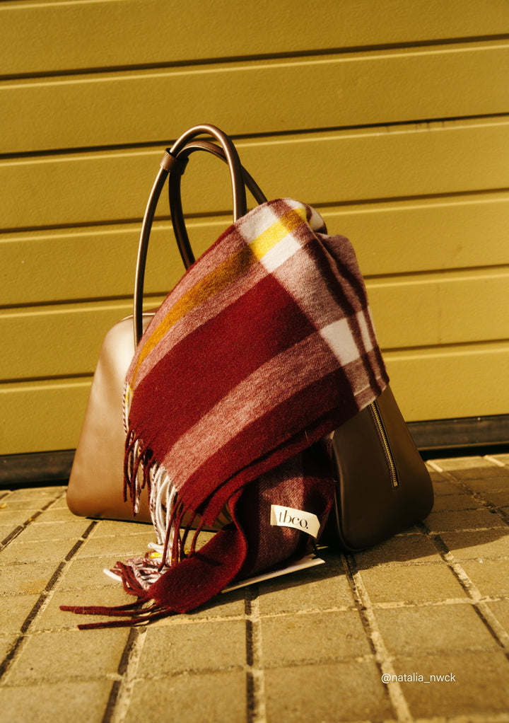 Lambswool Oversized Scarf in Burgundy Modern Tartan