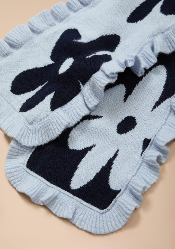 TBCo x Liu Merino-Schal mit Rüschen in Blau geblümt