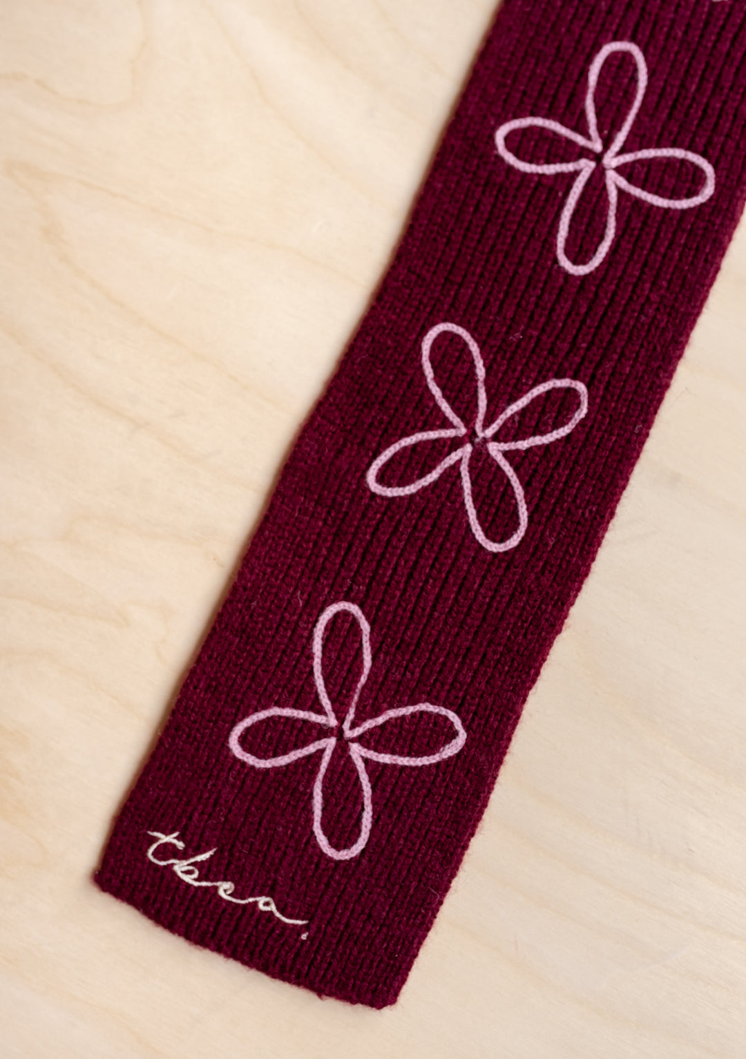 Merino Wool Skinny Scarf in Burgundy Flora