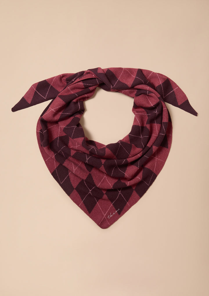 Large Merino Wool Triangle Scarf in Berry Argyle