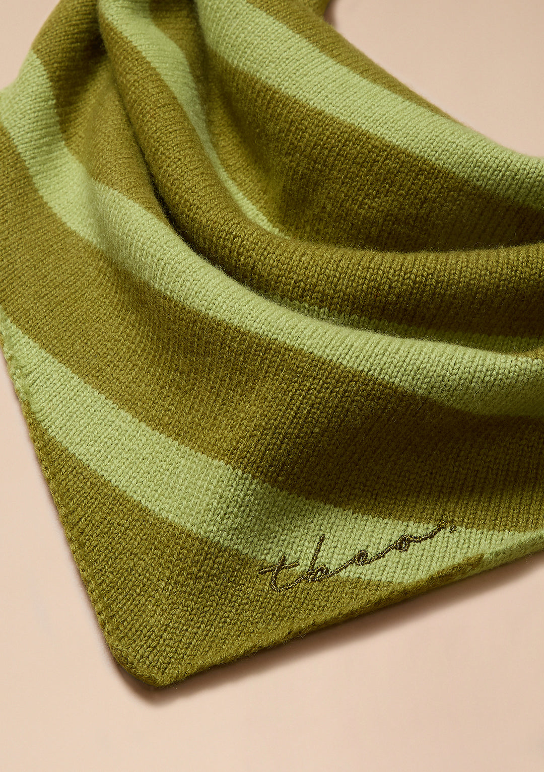 Merino Wool Triangle Scarf in Green Stripe