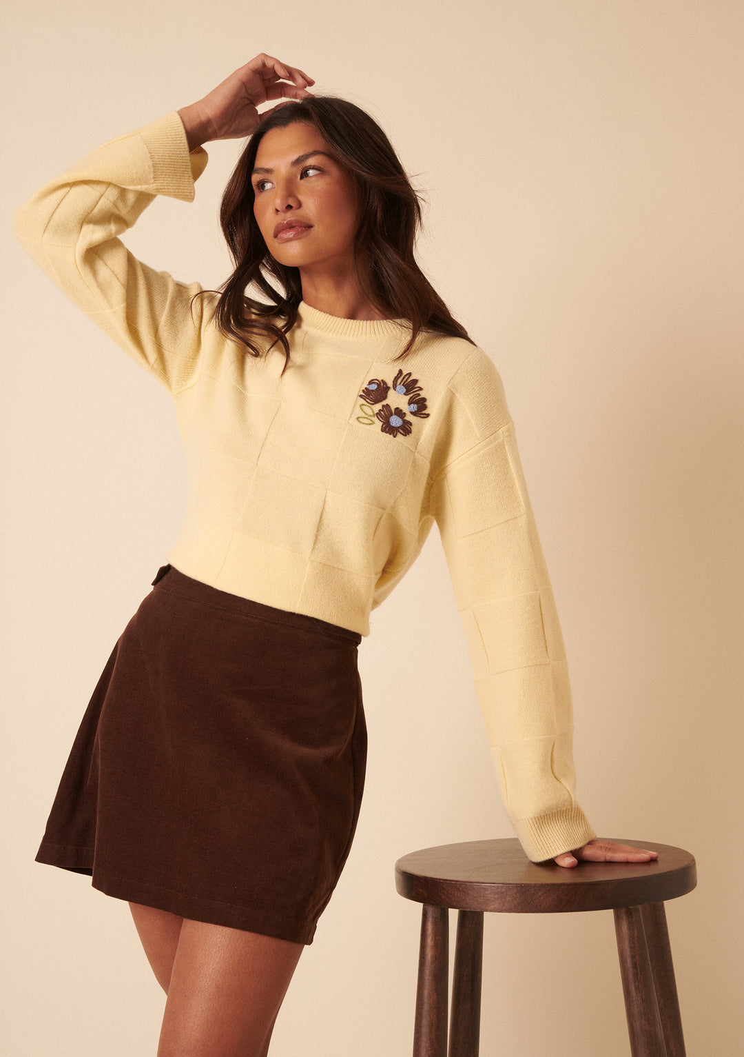 Pull décontracté en laine à damier NC x TBCo Latte
